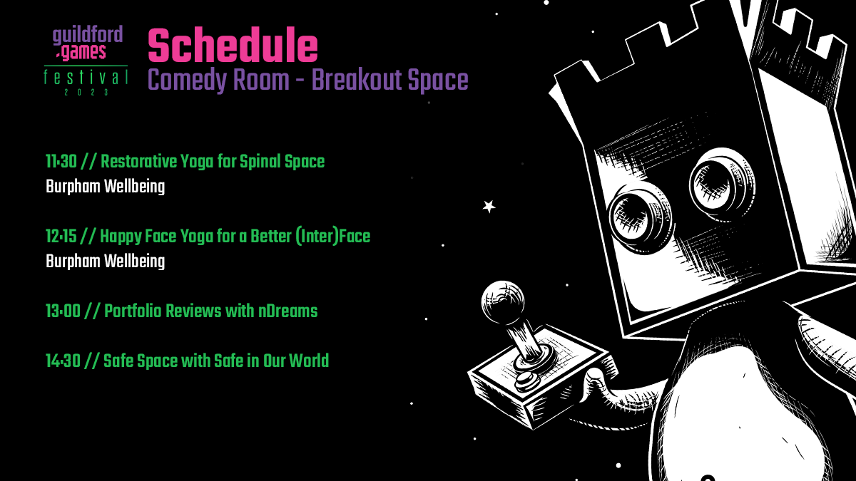 The schedule for The Guildford.Games Festival, Comedy Room