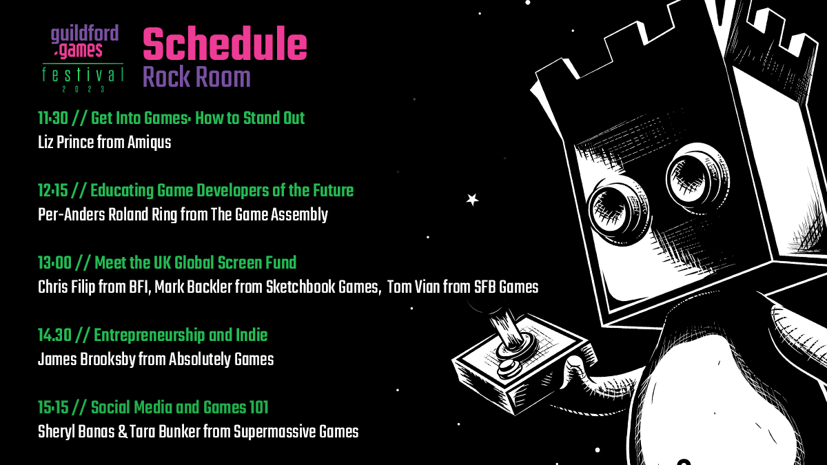 Rock Room schedule for the Guildford.Games Festival